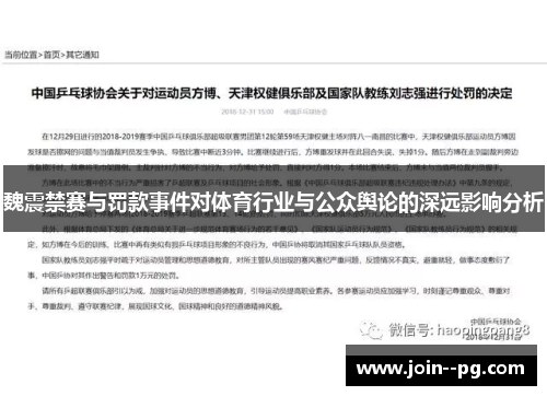 魏震禁赛与罚款事件对体育行业与公众舆论的深远影响分析